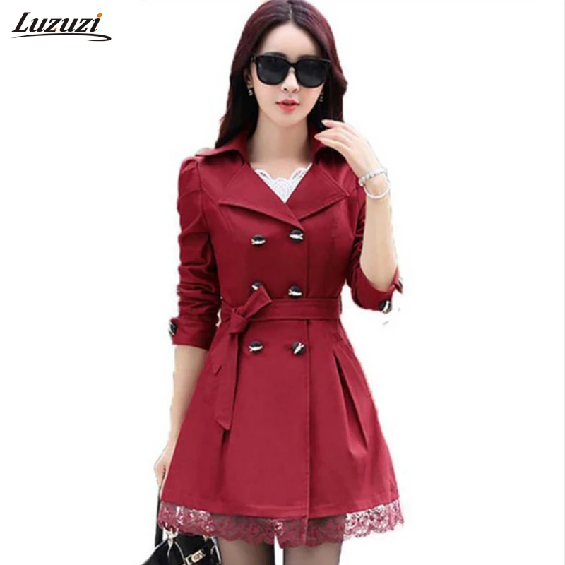 Image 1PC 2016 Trench Coat For Women Spring Coat Double Breasted Lace Casaco Feminino Autumn Outerwear Abrigos Mujer ZZ3395