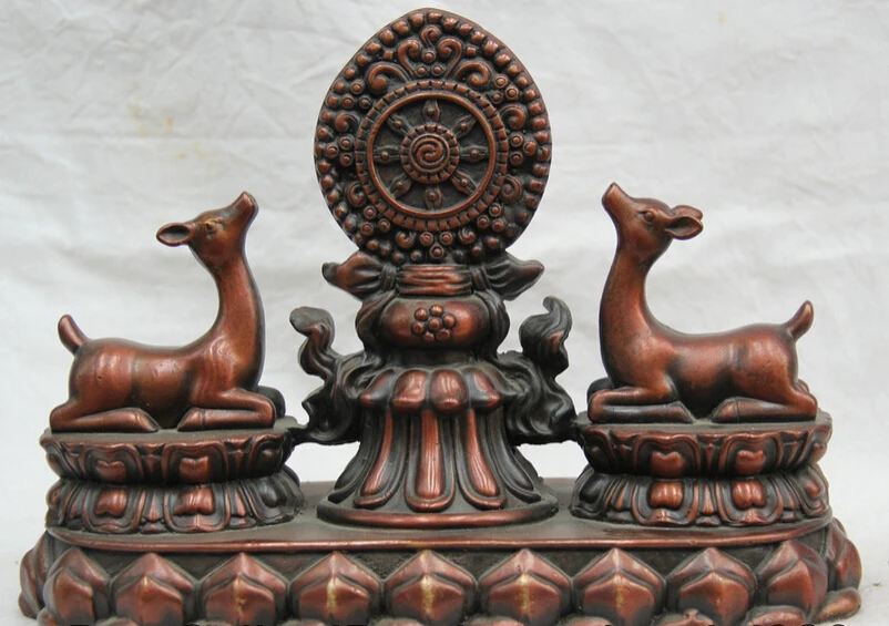 S2030 10 Tibet Tibetan Bronze Buddhism Religion Two Deer 8 Auspicious Symbol Statue D0318
S2030 10 Tibet Tibetan Bronze Buddhism Religion Two Deer 8 Auspicious Symbol Statue D0318