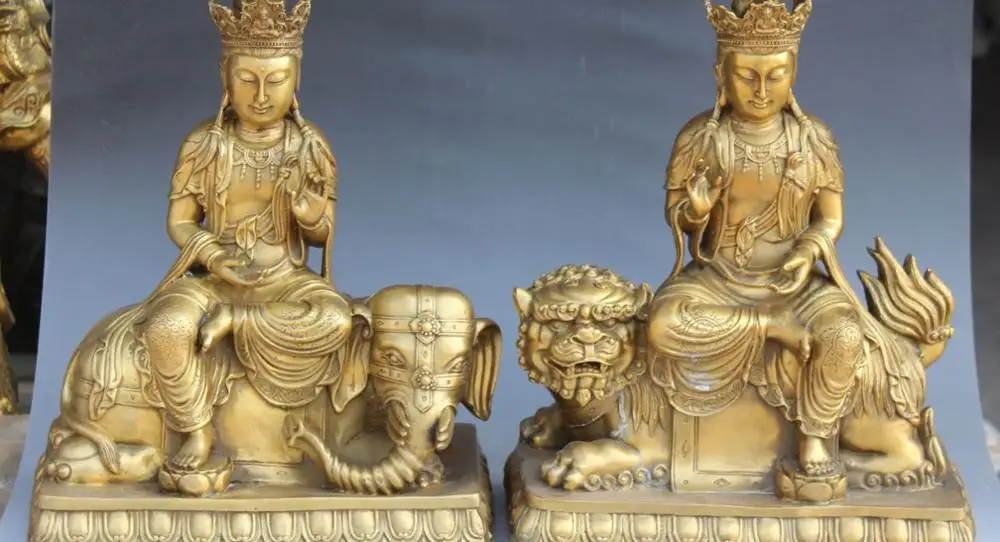 16"Chinese Bronze WenShu PuXian Manjusri Kwan-Yin Buddha On Lion Elephant Statue
16"Chinese Bronze WenShu PuXian Manjusri Kwan-Yin Buddha On Lion Elephant Statue