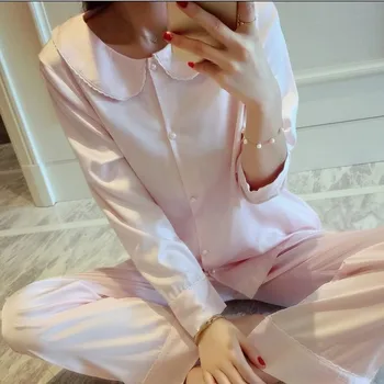 High Grade Women Girls Cute Pink Silk Pajama Set Fashion Autumn Winter Full Length Suit Sexy Pijama Lounge Wear Elegant Homewear
High Grade Women Girls Cute Pink Silk Pajama Set Fashion Autumn Winter Full Length Suit Sexy Pijama Lounge Wear Elegant Homewear