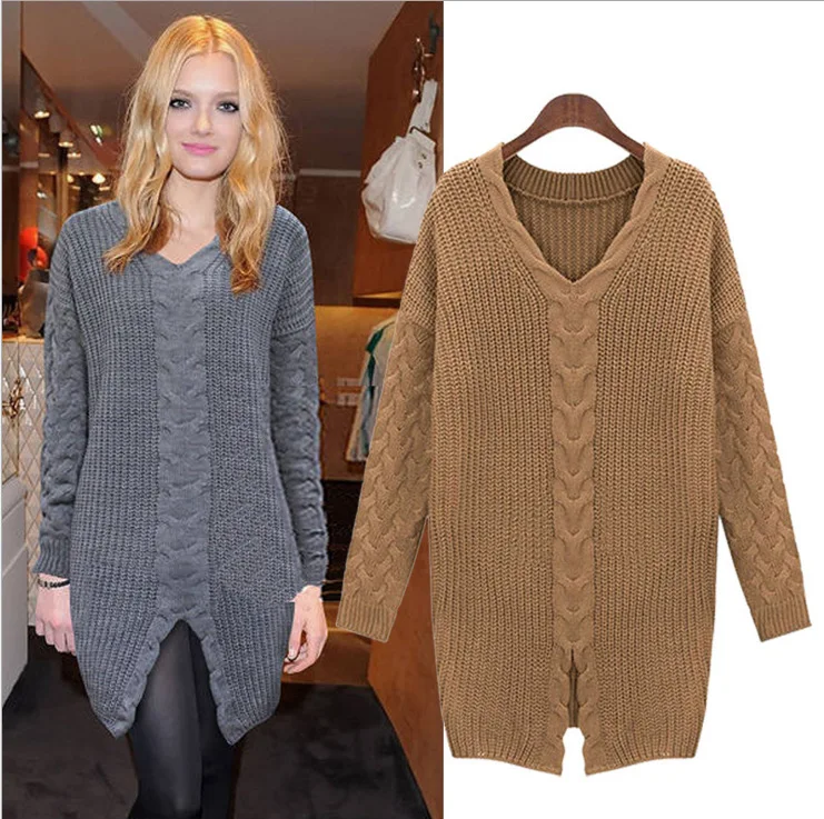 Large Size Sweater Women 2018 Spring Autumn Bottom Plus Size Pullovers Knitwear Split Long Fashion V-neck Twist Sweater Female
Large Size Sweater Women 2018 Spring Autumn Bottom Plus Size Pullovers Knitwear Split Long Fashion V-neck Twist Sweater Female