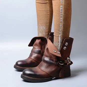 Prova Perfetto Retro Design Do The Old Genuine Leather Patchwork Women Martin Boots Buckle Zipper-Side Comfort Flat Ankle Boots
Prova Perfetto Retro Design Do The Old Genuine Leather Patchwork Women Martin Boots Buckle Zipper-Side Comfort Flat Ankle Boots