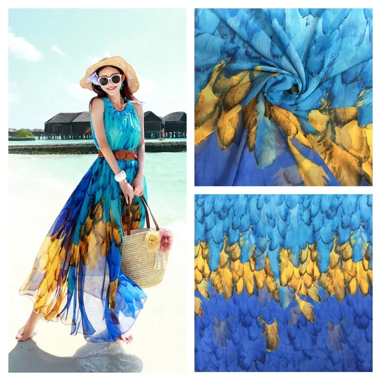 3 color gradient feather printed chiffon fabric Bohemian seaside holiday dress shirt fabrics
3 color gradient feather printed chiffon fabric Bohemian seaside holiday dress shirt fabrics