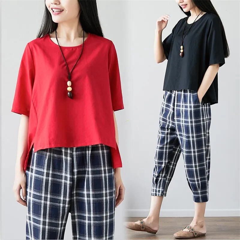 Thin Cotton And Linen Front Short Behind Long Women Shirt Half Sleeves O-Neck Comfortable Shirt Plus Size Women Tops M-7XL
Thin Cotton And Linen Front Short Behind Long Women Shirt Half Sleeves O-Neck Comfortable Shirt Plus Size Women Tops M-7XL