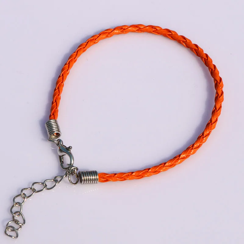 

Newest 100pcs/lot 18cm Orange Leather Braided Bracelet Cord Jewelry Findings with Lobster Clasp Fit Charms DIY