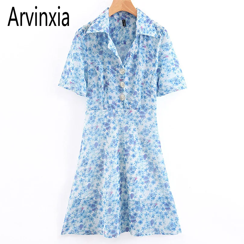 Arvinxia New Flower Printed Short Sleeves Woman Dress Sexy Slim Lady Summer Vestidos Fashion Ruffles Turn Down Collar Lady Dress
Arvinxia New Flower Printed Short Sleeves Woman Dress Sexy Slim Lady Summer Vestidos Fashion Ruffles Turn Down Collar Lady Dress