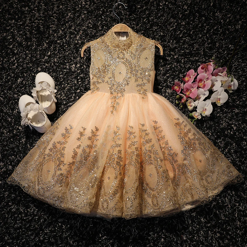 Luxury Gold Ball Gown Girls Formal Dress Knee Length Sequined Flower Girl Dresses Sleeveless Turtleneck Tutu Princess Dress B26
Luxury Gold Ball Gown Girls Formal Dress Knee Length Sequined Flower Girl Dresses Sleeveless Turtleneck Tutu Princess Dress B26