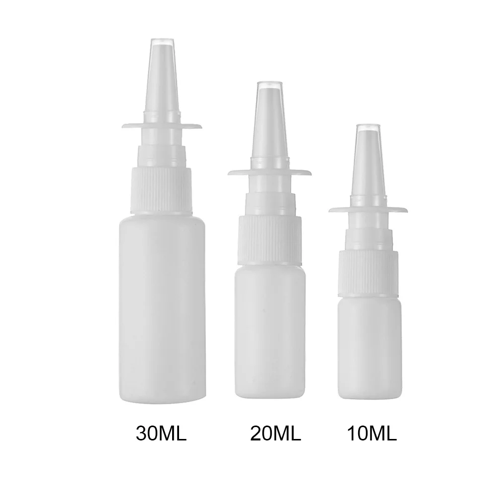 

1/2PC 10ml/20ml/30ml Mist Nose Spray Medical Packaging Refillable Bottle White Plastic Empty Nasal Spray Bottles Pump Sprayer