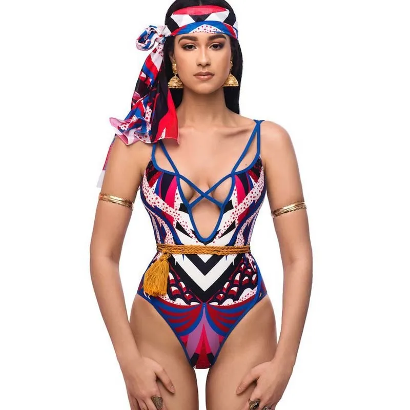 

Sexy Plunge Monokini African One Piece Swim Bathing Suit Swimsuit 2019 Totem Swimwear Push Up Cut Out Swimsuits Women Trikini