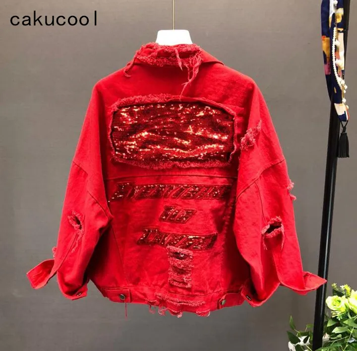 Cakucool Sequins letters Denim Jacket Autumn Women Coats Black Red Single Breasted 2019 Women's Jackets Coat Loose Korean Top
Cakucool Sequins letters Denim Jacket Autumn Women Coats Black Red Single Breasted 2019 Women's Jackets Coat Loose Korean Top