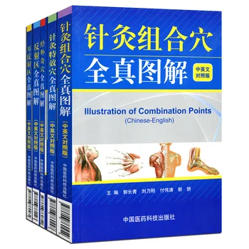 

5pcs set English and Chinese full version acupuncture and moxibustion meridian acupuncture points Ear reflex zone medicine book