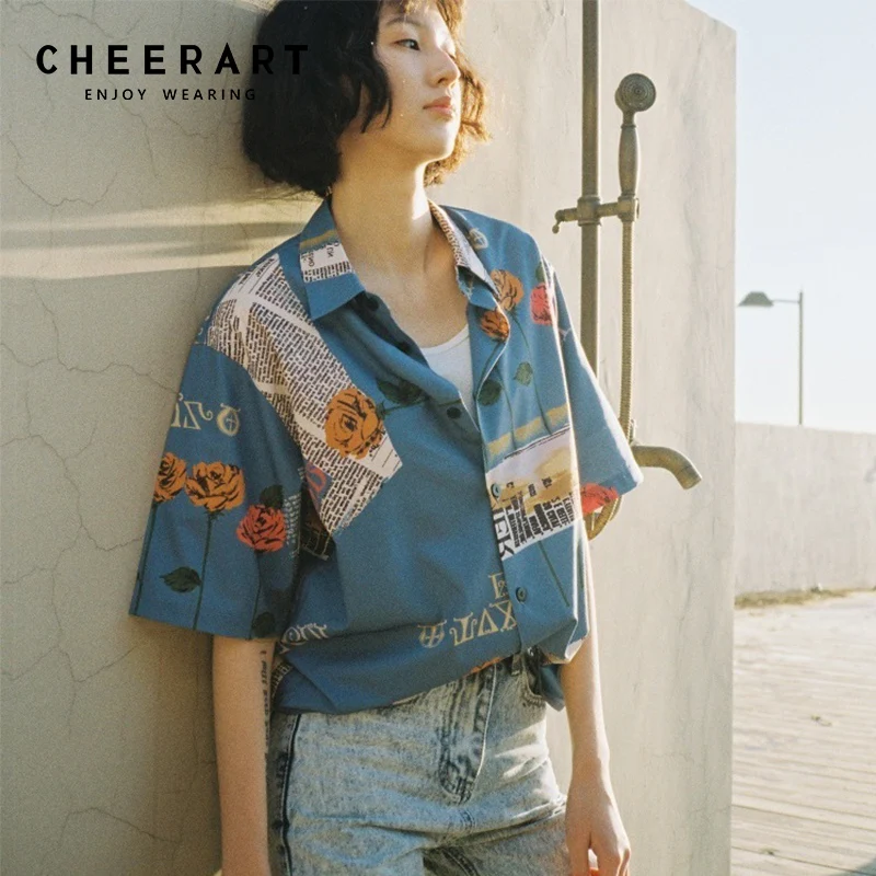 Cheerart Vintage Shirt Women 2018 Summer Blouse Blue Floral Print Tops And Blouses Femme Clothes
Cheerart Vintage Shirt Women 2018 Summer Blouse Blue Floral Print Tops And Blouses Femme Clothes