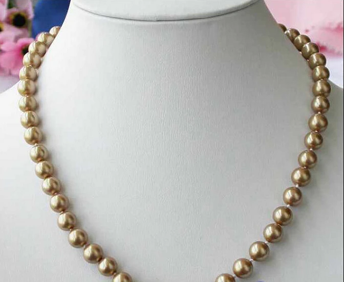 FREE SHIPPING hot sale~~~~ 18" 10MM champagne ROUND SOUTH SEA SHELL PEARL NECKLACE | Украшения и аксессуары