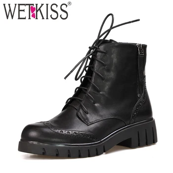 WETKISS 2018 Warm Ankle Women Boots Round Toe Motorcycle Boot Cow Leather Short Plush Footwear Lace Up Thick Heels Lady Shoes
WETKISS 2018 Warm Ankle Women Boots Round Toe Motorcycle Boot Cow Leather Short Plush Footwear Lace Up Thick Heels Lady Shoes