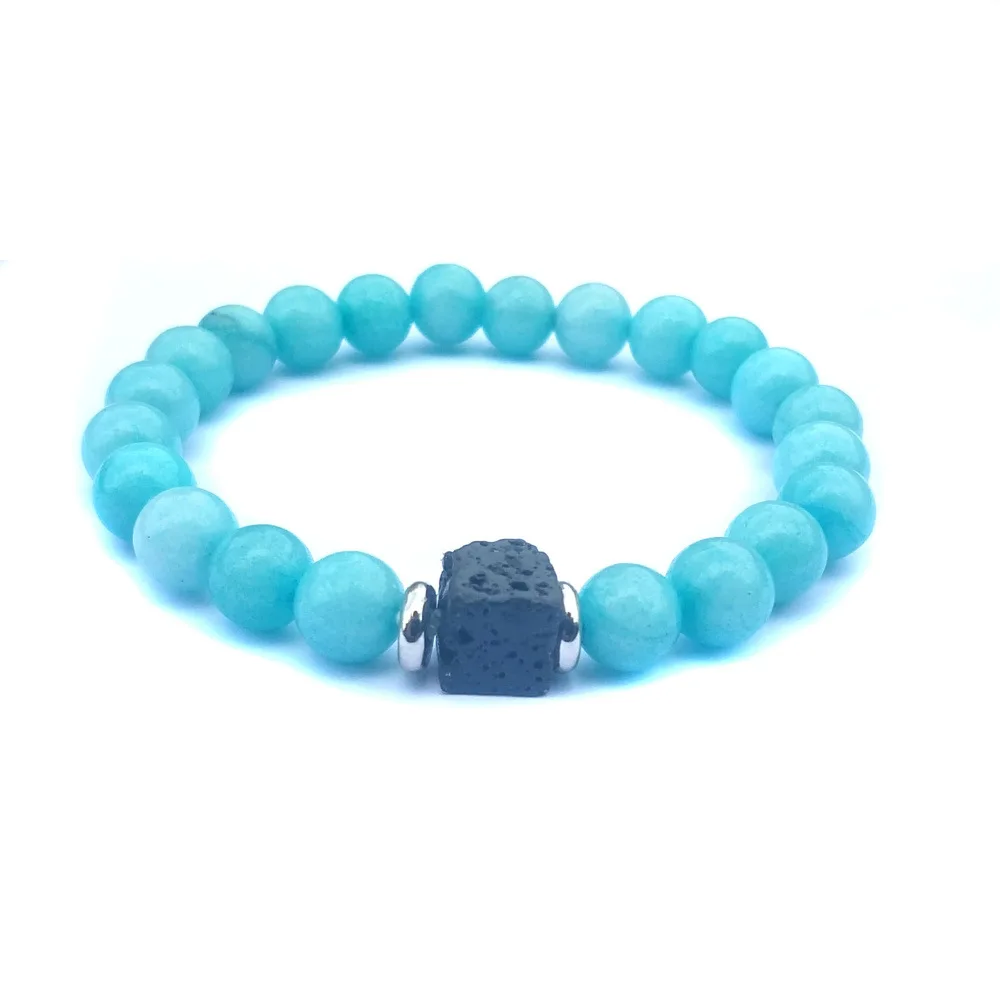 Natural Amazonite Picture Stone Square Black Lava Bracelet DIY Essential Oil Diffuser Stainless Spacer Jewelry | Украшения и