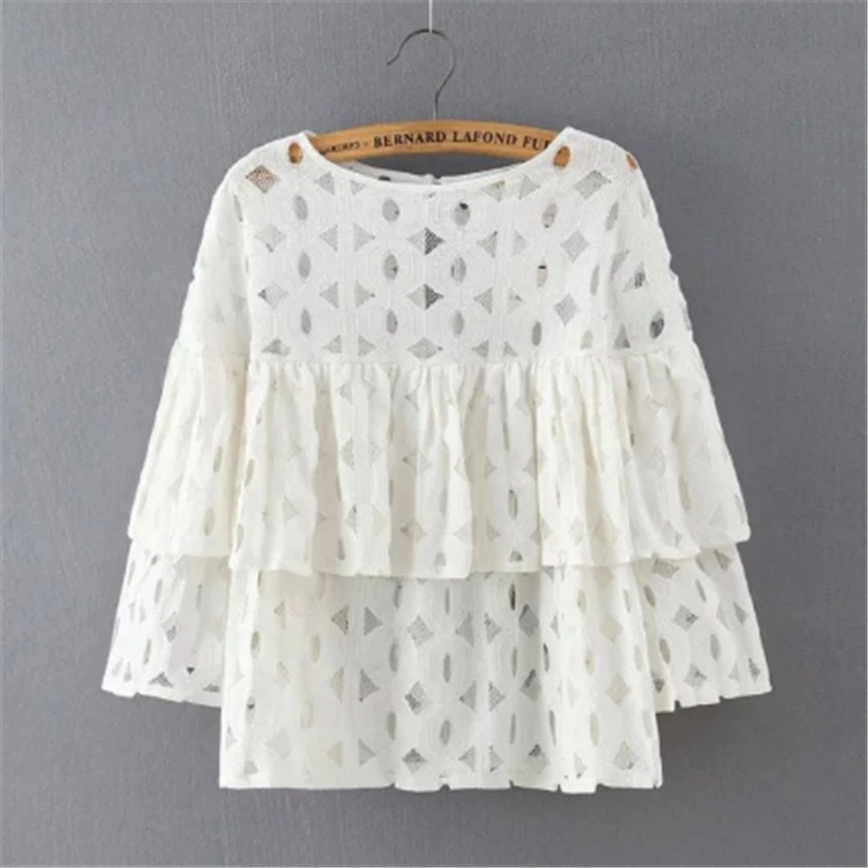 Fashion New Women Elegant White Lace Hollow Out Short Blouse Casual Ruffle Circle Shirts O-neck Sleeve Brand Tops BS100
Fashion New Women Elegant White Lace Hollow Out Short Blouse Casual Ruffle Circle Shirts O-neck Sleeve Brand Tops BS100