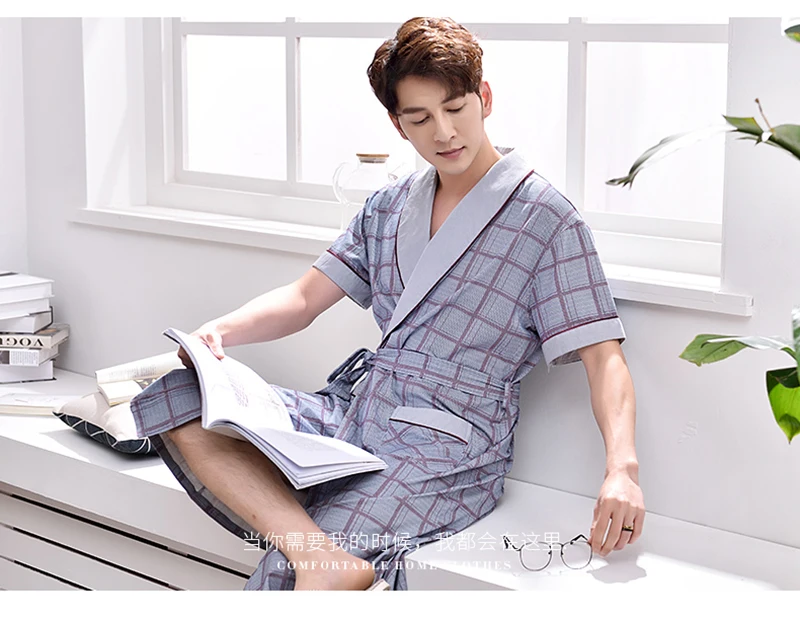 Bath Kimono Robe Men Nightgown Bathrobe (9)