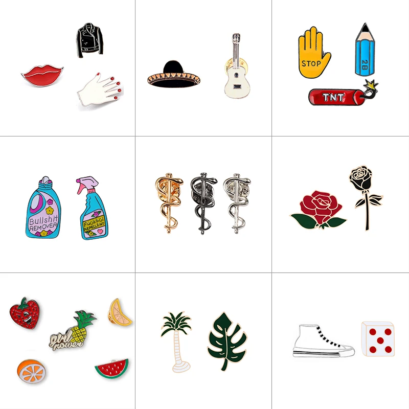2-5pcs/set Creative Brooch WHO Logo Insecticide Black Rose Sexy Lips Enamel Pins Tree Leaves Fruit Lapel Pin Badge Women Jewelry
2-5pcs/set Creative Brooch WHO Logo Insecticide Black Rose Sexy Lips Enamel Pins Tree Leaves Fruit Lapel Pin Badge Women Jewelry