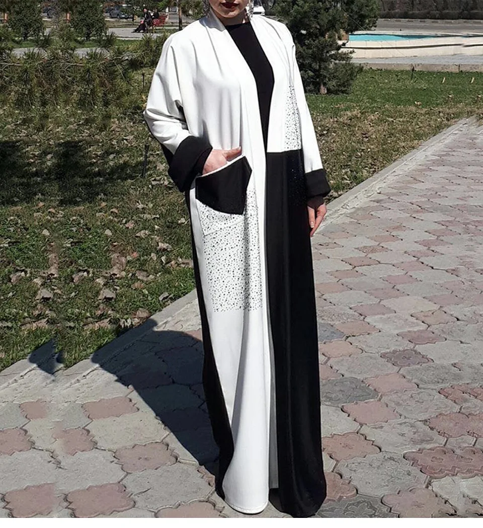 Новая модная мусульманская абайя контрастная куртка длинный кардиган карман