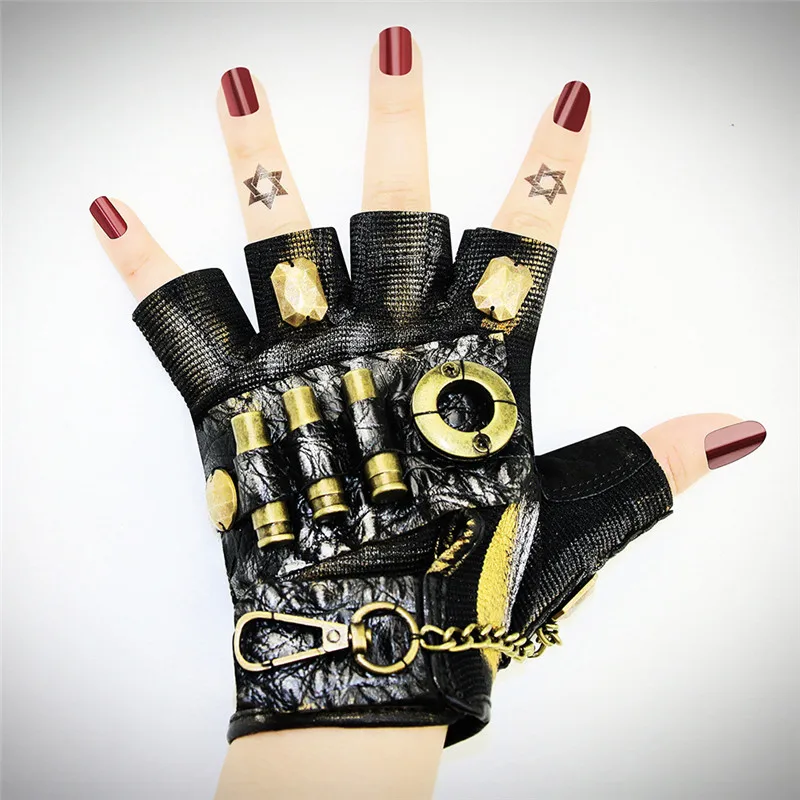 Black Leather & Gold Metal Half Finger Steampunk Gloves Halloween Vintage Gothic Clothing Women Cosplay Anime Accessories Adult
Black Leather & Gold Metal Half Finger Steampunk Gloves Halloween Vintage Gothic Clothing Women Cosplay Anime Accessories Adult