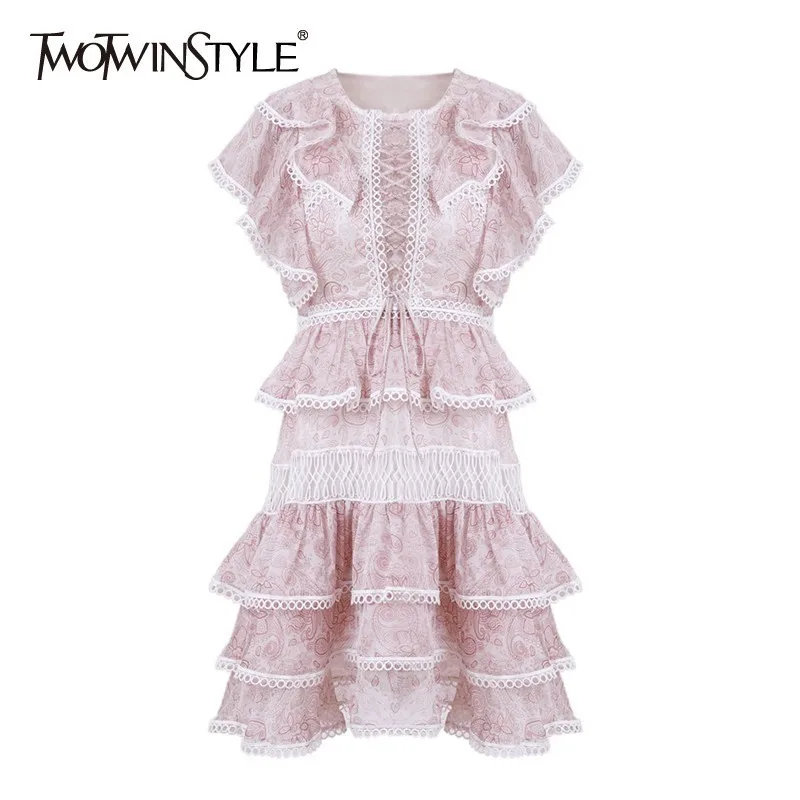 TWOTWINSTYLE Elegant Print Women Dress O Neck Short Sleeve High Waist Ruffles Hollow Out Slim Mini Dresses Female Fashion Summer
TWOTWINSTYLE Elegant Print Women Dress O Neck Short Sleeve High Waist Ruffles Hollow Out Slim Mini Dresses Female Fashion Summer