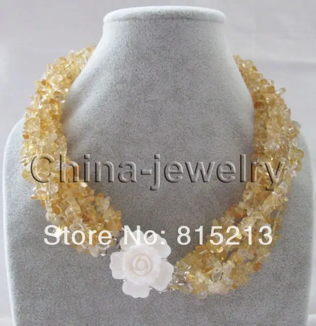 ddh001225 6row natural citrine chip necklace - shell flower GP clasp 28% Discount
ddh001225 6row natural citrine chip necklace - shell flower GP clasp 28% Discount