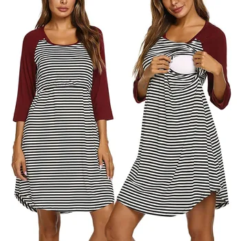 Pregnancy Cotton Dress Women's Breastfeeding 3/4 Sleeve Striped Nursing Sleepwear Dresses Ropa Premama Maternity Autumn Dresses
Pregnancy Cotton Dress Women's Breastfeeding 3/4 Sleeve Striped Nursing Sleepwear Dresses Ropa Premama Maternity Autumn Dresses