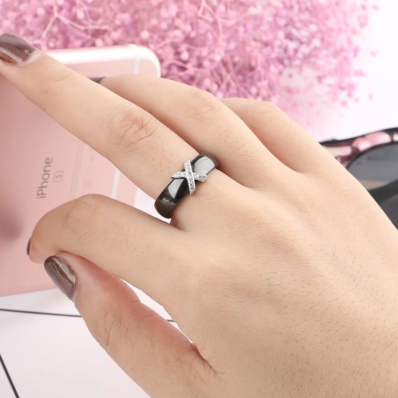 Fashion Jewelry Women Ring With AAA Crystal 6 mm X Cross Ceramic Rings For Women Men Plus Big Size 10 11 12 Wedding Ring Gift 30