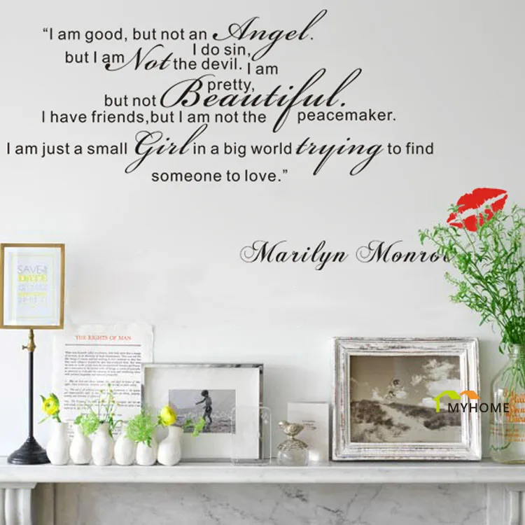 Marilyn Monroe Wall Decals Art Home Living Room Bedroom Decorative Sweet Love Quotes Vinyl Wall Stickers
Marilyn Monroe Wall Decals Art Home Living Room Bedroom Decorative Sweet Love Quotes Vinyl Wall Stickers