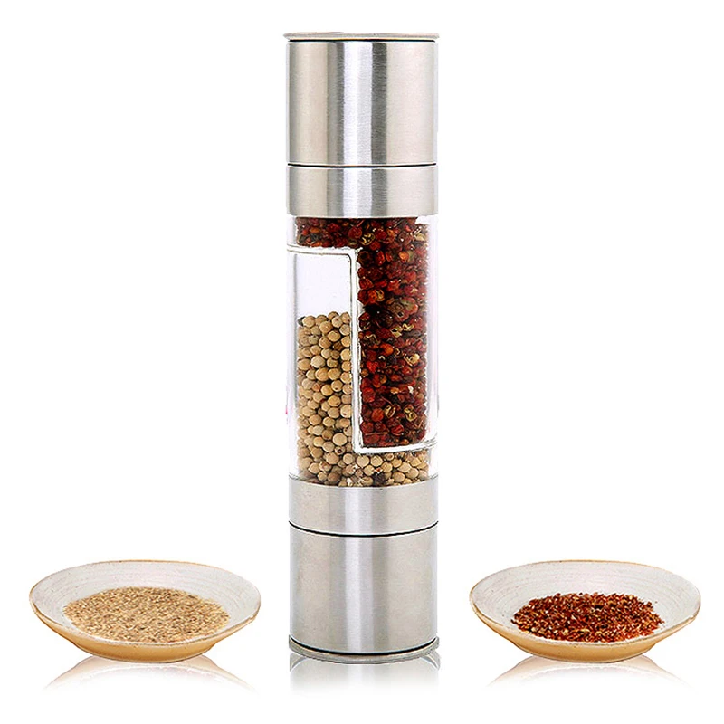 Double-head 304 stainless steel hand pepper grinder silver sesame seasoning pepper spice grinding bottle kitchen tools
Double-head 304 stainless steel hand pepper grinder silver sesame seasoning pepper spice grinding bottle kitchen tools