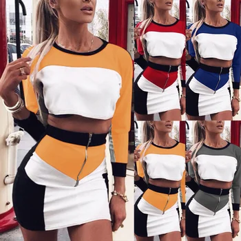 Women 2Pcs Bodycon Long Sleeve Crop Top Skirt Dress Set Patchwork Party Midi Dress Outfit Tracksuit
Women 2Pcs Bodycon Long Sleeve Crop Top Skirt Dress Set Patchwork Party Midi Dress Outfit Tracksuit