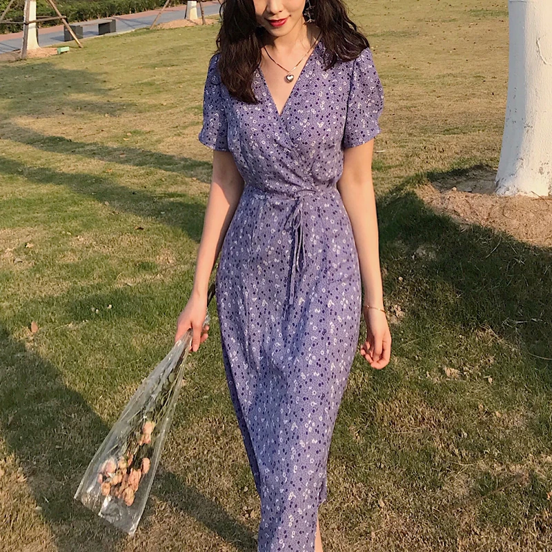 Summer Sweet Women Floral Printed A-line Dress Short Sleeve purple V Neck Tie Waist Wrap Dresses
Summer Sweet Women Floral Printed A-line Dress Short Sleeve purple V Neck Tie Waist Wrap Dresses