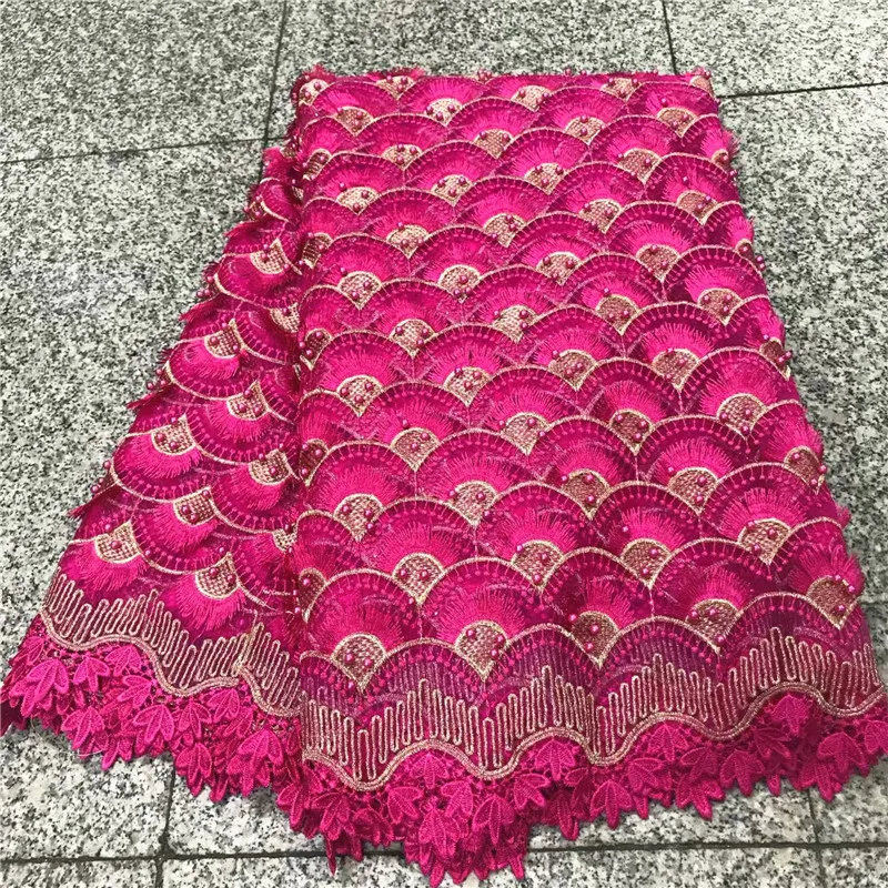 2018 Wholesale fushia pink african net lace fabric high quality french guipure lace embroidered beaded fabric for party NLY27-1
2018 Wholesale fushia pink african net lace fabric high quality french guipure lace embroidered beaded fabric for party NLY27-1