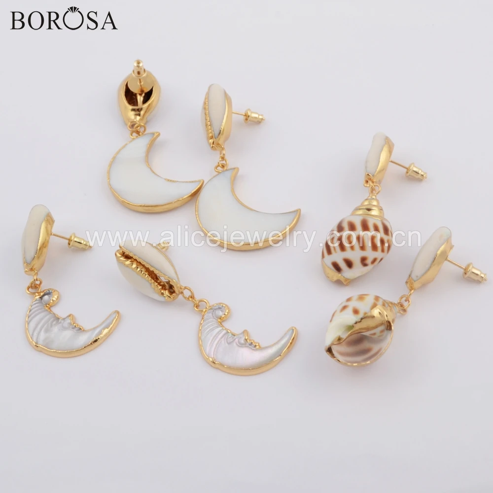 BOROSA 5Pairs Gold Color Natural Cowrie Shell Conch Crave Face White Shell Dangle Earrings Handcrafted for Women as Gifts G1741
BOROSA 5Pairs Gold Color Natural Cowrie Shell Conch Crave Face White Shell Dangle Earrings Handcrafted for Women as Gifts G1741