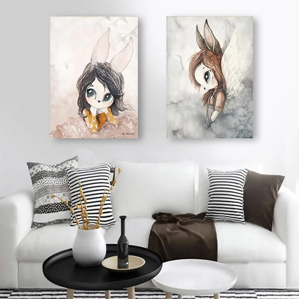 Casa-decoraci-n-n-rdica-pintura-de-la-lona-arte-de-la-pared-de-conejo-Ni (3)