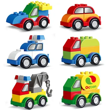 6pcs A Set Big Size Diy Bricks Crane Cars Building Blocks Set Educatioanl Duploed vehicle Toys For Children Kids Brinquedos 
6pcs A Set Big Size Diy Bricks Crane Cars Building Blocks Set Educatioanl Duploed vehicle Toys For Children Kids Brinquedos