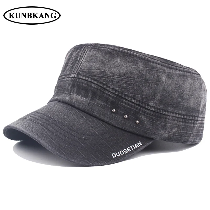 High Quality Men Vintage Flat Top Cap Washed Denim Military Hat Casual Male Baseball Hat Summer Letter Cotton Army Casquette Cap
High Quality Men Vintage Flat Top Cap Washed Denim Military Hat Casual Male Baseball Hat Summer Letter Cotton Army Casquette Cap
