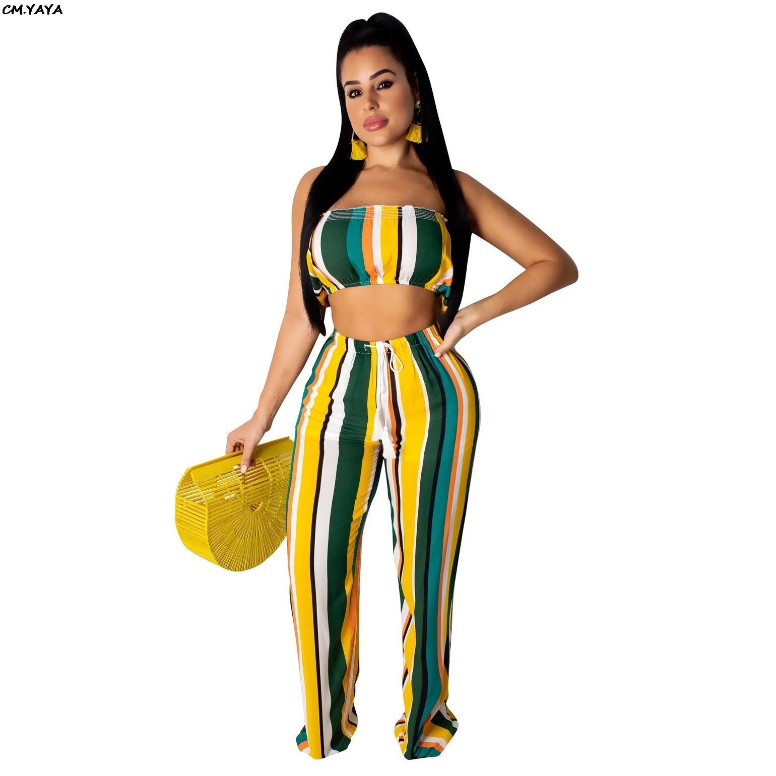 2019 women summer multi color stripes print strapless crop top straight pants suit two piece set tracksuit 2 color outfit D9139
2019 women summer multi color stripes print strapless crop top straight pants suit two piece set tracksuit 2 color outfit D9139