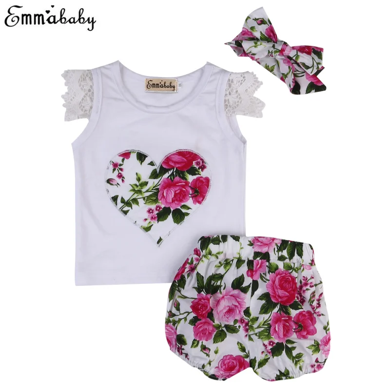 2017 Toddler Kids Baby Girl Clothes Lace Sleeve Shirt Short Outfits Clothes T-shirt White Tops+Print Shorts Headband 3PCS Set
2017 Toddler Kids Baby Girl Clothes Lace Sleeve Shirt Short Outfits Clothes T-shirt White Tops+Print Shorts Headband 3PCS Set