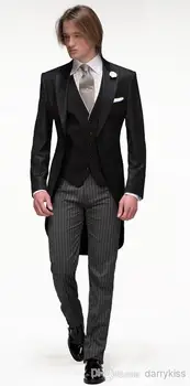 Slim fit 1 Button Groom Tuxedos 2015 Black Long Jacket Striped Trouser Groomsman Men Wedding Party Suits (Jacket+Pants+Tie+Vest)
Slim fit 1 Button Groom Tuxedos 2015 Black Long Jacket Striped Trouser Groomsman Men Wedding Party Suits (Jacket+Pants+Tie+Vest)