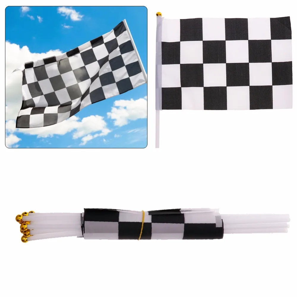 

12Pcs/Pack Black White Chequered Formula One F1 Racing Hand Waving Flag #270341