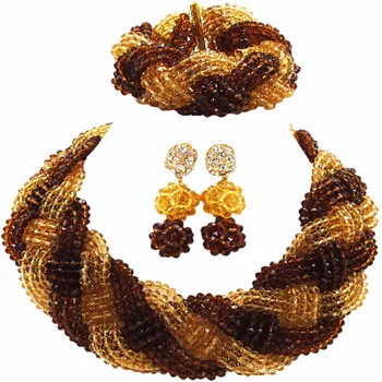 Beautiful Brown Champagne Gold Crystal Beaded Necklaces Costume Nigerian Wedding African Beads Jewelry Set for Women 12BZ06
Beautiful Brown Champagne Gold Crystal Beaded Necklaces Costume Nigerian Wedding African Beads Jewelry Set for Women 12BZ06