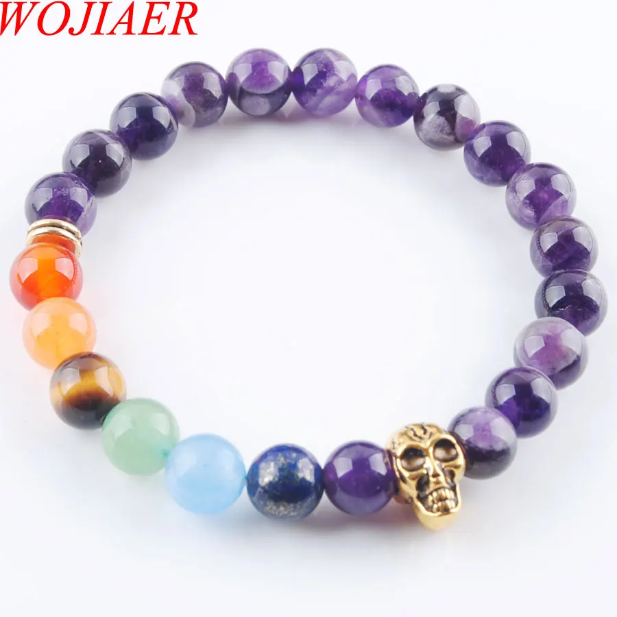 WOJIAER 8mm Natural Stone Round Beads Ghost Head Bracelets 7 Chakra Healing Mala Meditation Prayer Yoga Women Jewelry LBK326
WOJIAER 8mm Natural Stone Round Beads Ghost Head Bracelets 7 Chakra Healing Mala Meditation Prayer Yoga Women Jewelry LBK326