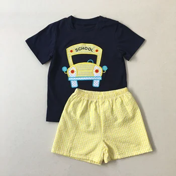 Puresun Back to School Summer Clothing Short Sleeve Bus Applique Boutique Children Boy Yellow Seersucker Shorts Outfit
Puresun Back to School Summer Clothing Short Sleeve Bus Applique Boutique Children Boy Yellow Seersucker Shorts Outfit