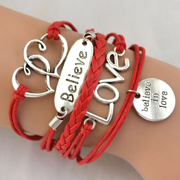 Hot Selling Fashion Zinc Alloy Jewelry Heart Believe Charm Bracelets Bangles For Men Women Jewelry Gift
Hot Selling Fashion Zinc Alloy Jewelry Heart Believe Charm Bracelets Bangles For Men Women Jewelry Gift