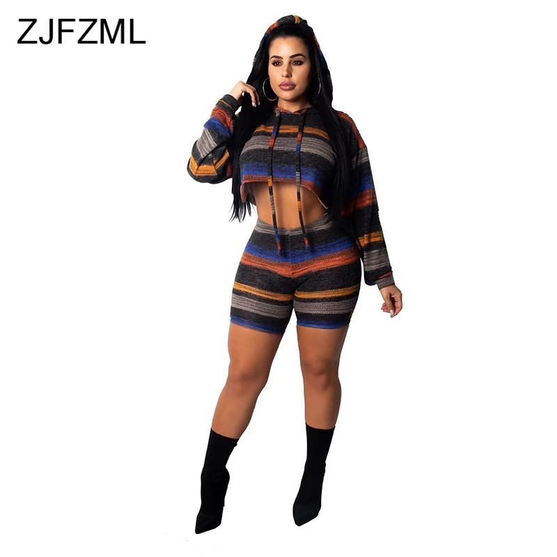 Colorful Striped Sexy Two Piece Set Women Plus Size Tracksuit Full Sleeve Hooded Crop Top And Biker Bandage Short Casual Outfit
Colorful Striped Sexy Two Piece Set Women Plus Size Tracksuit Full Sleeve Hooded Crop Top And Biker Bandage Short Casual Outfit