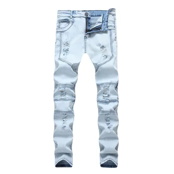 2018 new high street men's wear, shallowly blue, blue elastic jeans, full cotton body repair personality fashion men's trousers
2018 new high street men's wear, shallowly blue, blue elastic jeans, full cotton body repair personality fashion men's trousers