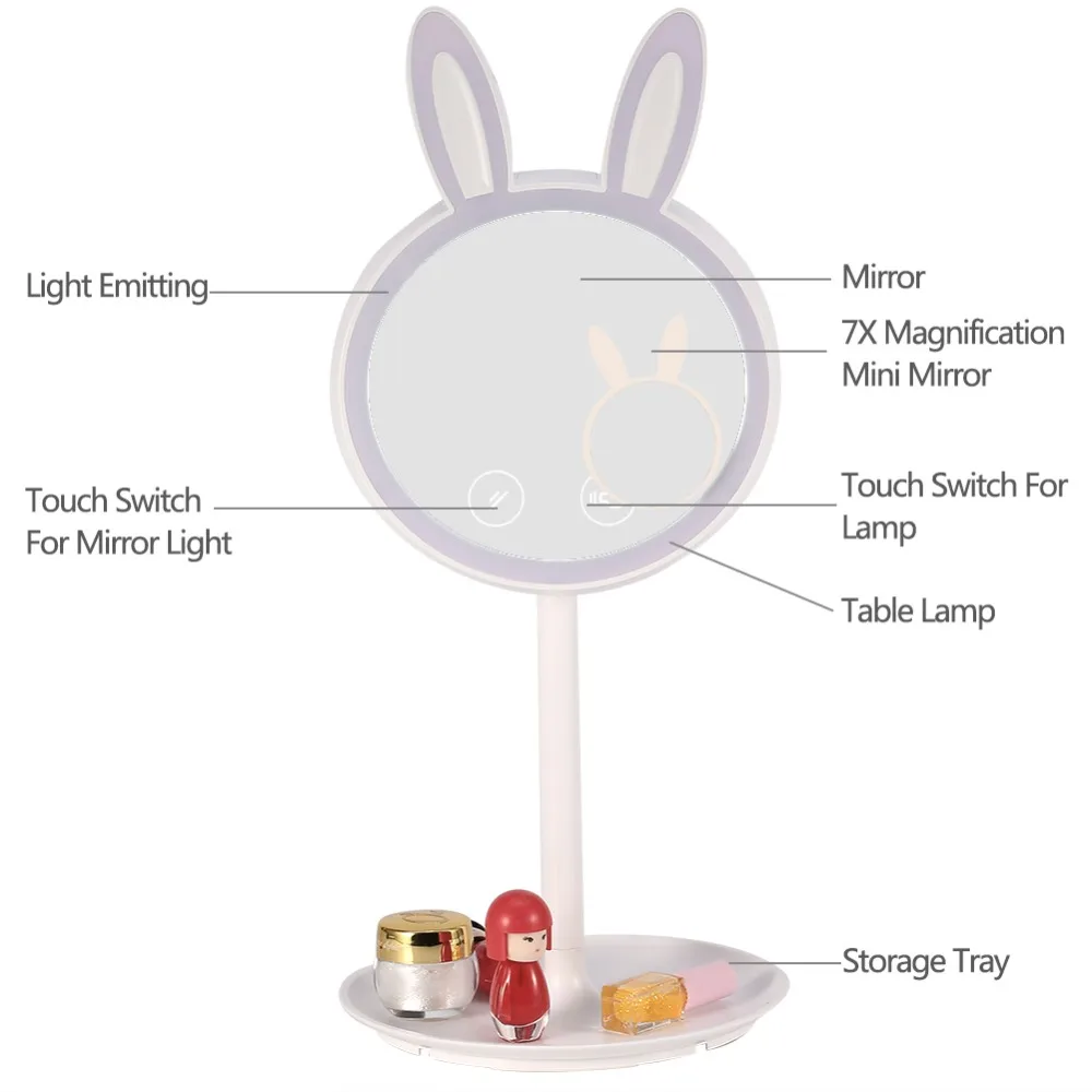With 7X magnifier 40cm / 15.7 inch rabbit double-sided adjustable table lamp LED makeup mirror 
With 7X magnifier 40cm / 15.7 inch rabbit double-sided adjustable table lamp LED makeup mirror