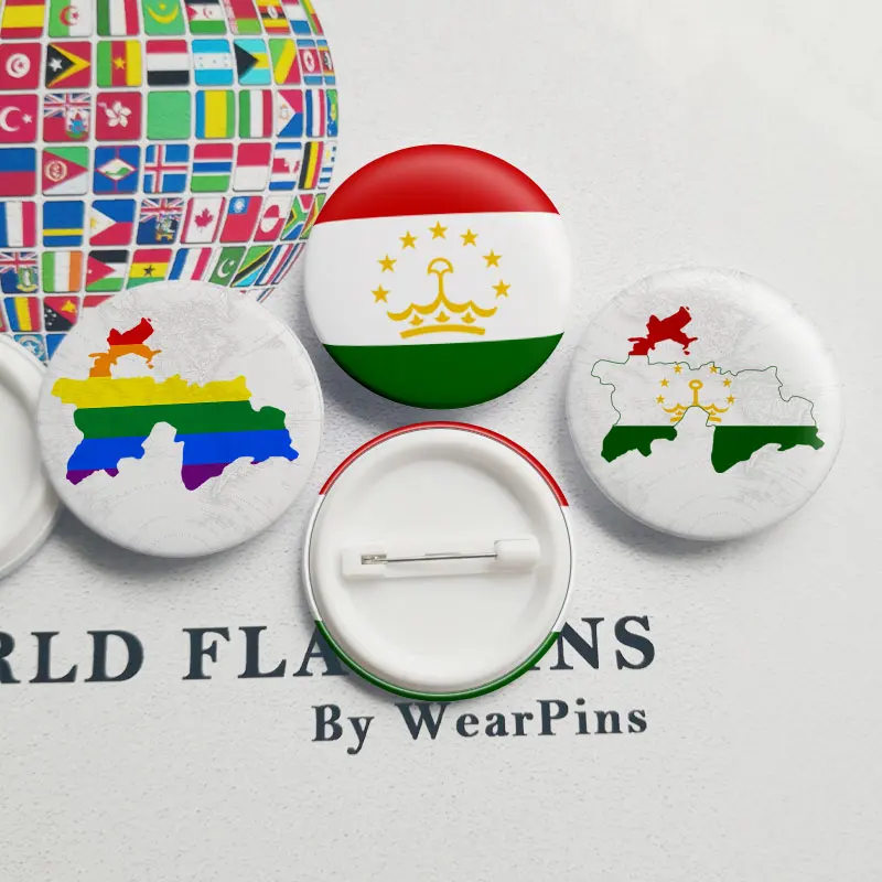 Фото Tajikistan Flag Map Tin Button Pins LGBT Gay Rainbow Pride Badges | Украшения и аксессуары