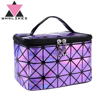 Wholikes Women's Purple PU Leather Cosmetic Bag Travel